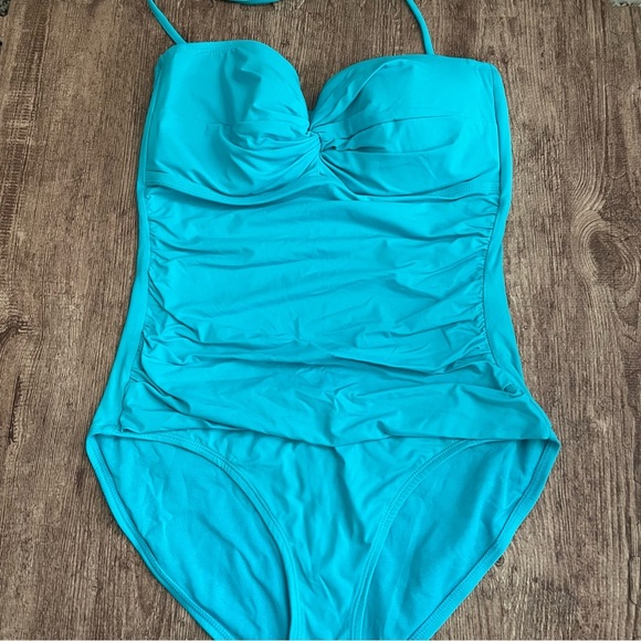 Tommy Bahama Teal Blue One Piece Halter Swim Suit Size 8 - Picture 1 of 4